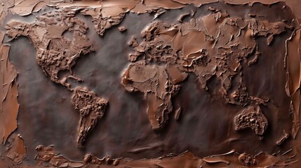 World map made of chocolate. All continents of the sweet world