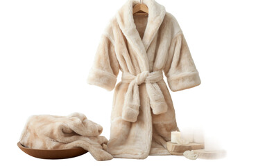 Plush Bathrobe and Slippers in Luxurious Bathroom Isolated Against White Background