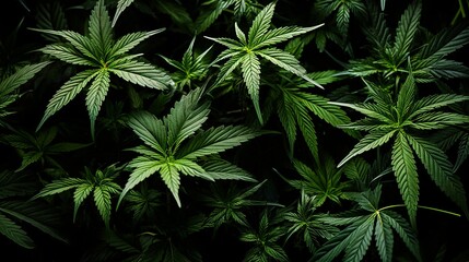 Dense green cannabis leaves flourishing in an organic setting
