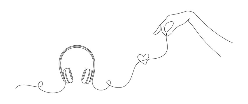 headphones and heart line art