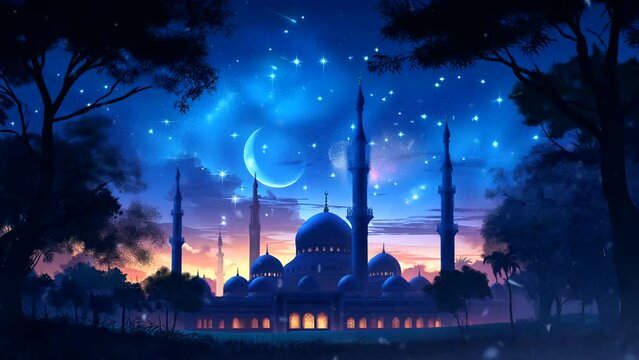 Beautiful majestic mosque for ramadan background and other Islamic themes. seamless looping 4k time-lapse animation video background