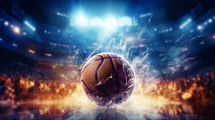 Poster Basketball frozen mid-score against a backdrop of dynamic stadium lights © PRI