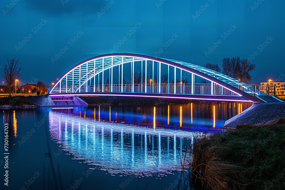 Poster Architecturally striking bridge featuring an integrated light installation, which illuminates the structure at night, transforming it into a mesmerizing visual spectacle and a landmark of urban art.