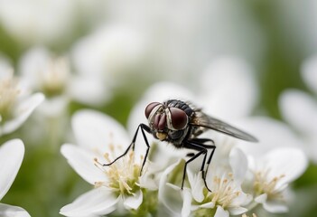 Macro fly isolated on white background