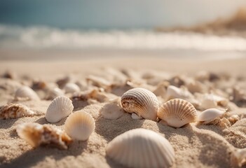 Obraz na płótnie Canvas Sea shells in sand pile isolated on white background