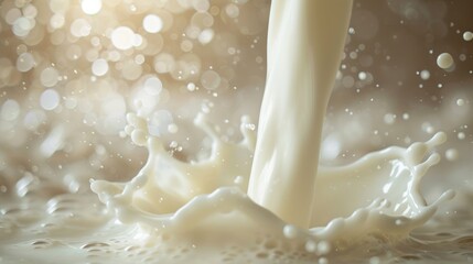 A creamy swirl of milk pours into a glass, creating an ethereal galaxy of white