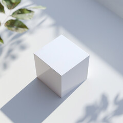 Ai generated. white cube stand mock up for product. white background.