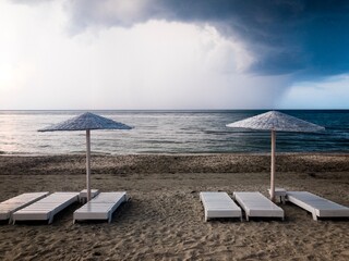 lounge chairs on the beach