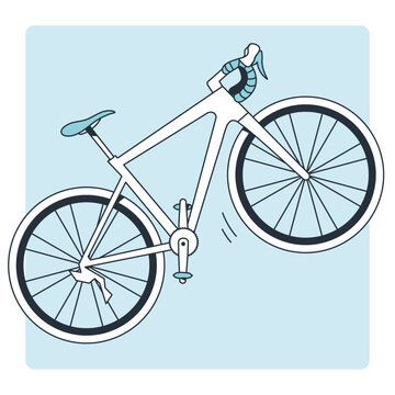 Line illustration of a road bike with blue tone and shadow