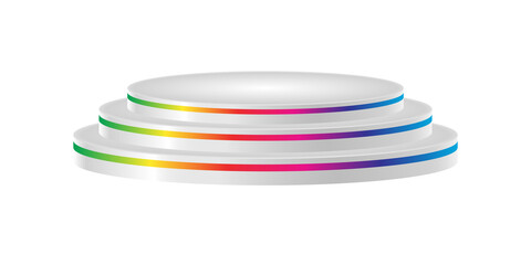 Realistic gray color Podium mockup with multicolor stripes
