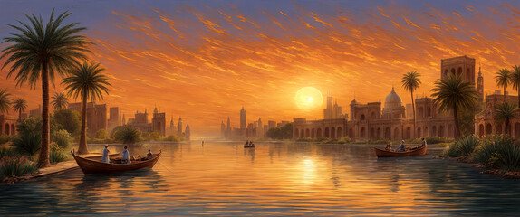 Sunset over the Tigris River and Baghdad city -  City of Dreams