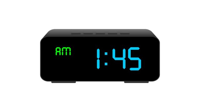 animated digital clock runs 12 hours in AM. video animation isolated on alpha channel background. 