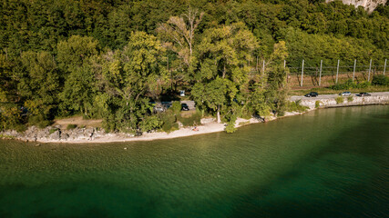 Photo of the Lac du Bourget and the Dent du Chat, in Aix-Les-Bains in Savoie, France
