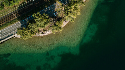 Photo of the Lac du Bourget and the Dent du Chat, in Aix-Les-Bains in Savoie, France