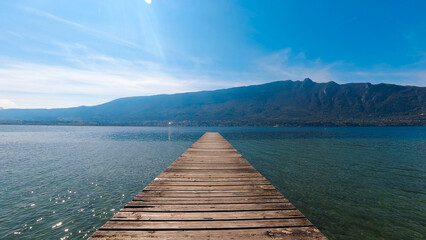 Photo of the Lac du Bourget and the Dent du Chat, in Aix-Les-Bains in Savoie, France