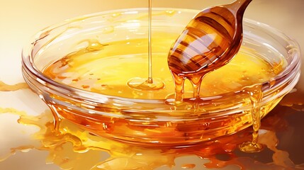 honey drizzle, capturing the glossy sheen with a watercolor texture