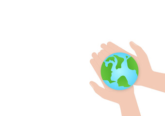 Hand Holding Earth Logo Symbol. Save the World. Save Energy. Eco Friendly and Green Energy Concept.