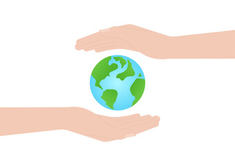 Hand Holding Earth Logo Symbol. Save the World. Save Energy. Eco Friendly and Green Energy Concept.