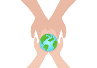 Hand Holding Earth Logo Symbol. Save the World. Save Energy. Eco Friendly and Green Energy Concept.