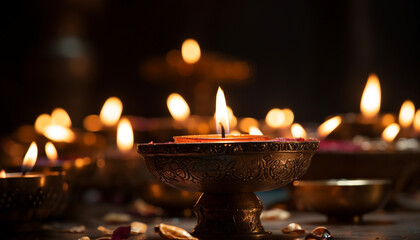 Burning candle illuminates spirituality, symbolizing harmony in religious traditions generated by AI