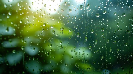 Glistening raindrops on windowpanes create a soothing, minimalist spring setting