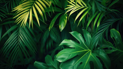Fototapeta na wymiar Nature leaves, green tropical forest, background concept.