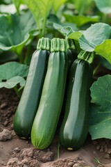 Plump zucchinis nestled among large, leafy plants, ready for summer recipes