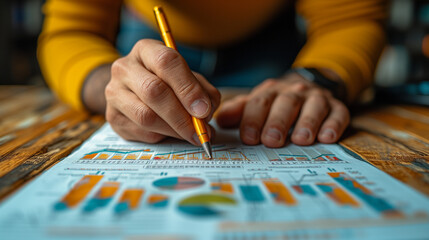 hands of the artist, Statistics and data analysis. Investment. Business analysis using charts and graphs. Man making diagrams, Ai generated image