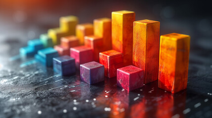 Red and black chart, The business growth bar chart 3d is isolated on a black background.png. Abstract infographic 3d bar finance, minimal data analysis icon, Ai generated image