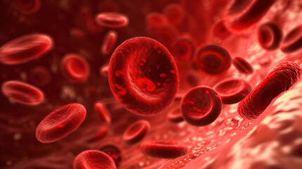Red blood cells flowing in a vessel. - obrazy, fototapety, plakaty