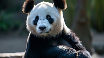 A regal panda poses for a close-up, exuding timeless charm and charisma