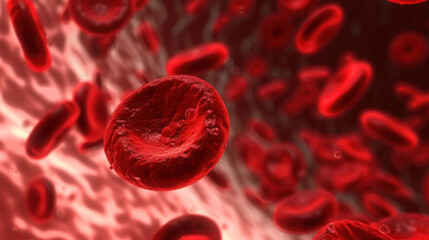 Fototapeta premium Red blood cells flowing in a vessel.