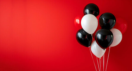 Black and white balloons on red background