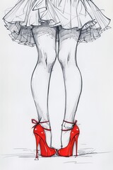 Anime drawing of a woman's lower body in a skirt and high heels