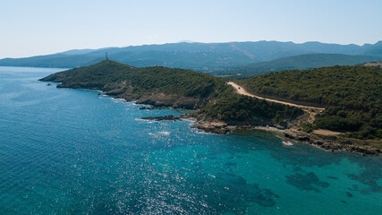 Obraz premium Drone photography of Tamarone beach with turquoise waters in Cap Corse