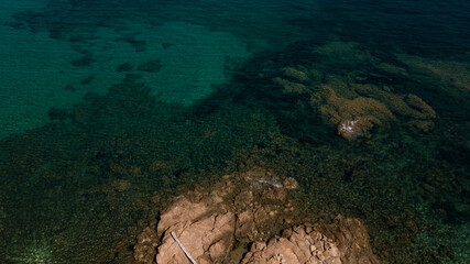 Drone photography of Tamarone beach with turquoise waters in Cap Corse