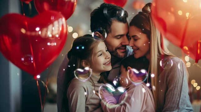celebrate Valentine's Day with your wife and children. seamless looping time-lapse virtual 4k video Animation Background.