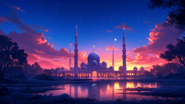 Beautiful majestic mosque for ramadan background and other Islamic themes. seamless looping 4k time-lapse animation video background