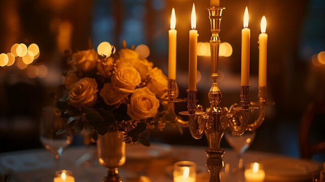 A silver candelabra adorned with flickering candles.