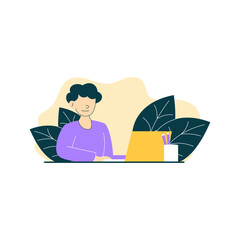 Playing Laptop - Flat Design