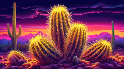 Cactus in abstract desert background - obrazy, fototapety, plakaty