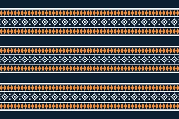Cercles muraux Style bohème Traditional Ethnic ikat motif fabric pattern geometric style.African Ikat embroidery Ethnic oriental pattern blue background wallpaper. Abstract,vector,illustration.Texture,frame,decoration.