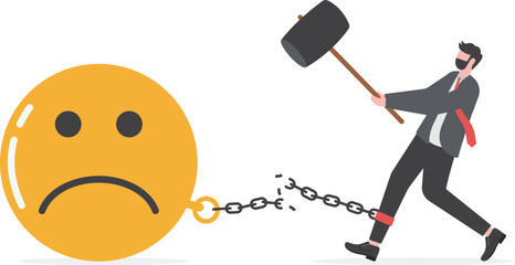 Overcome stress and anxiety, emotional problem, uncertainty or worried about work, depression or mental illness, sad and stressful concept,
