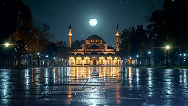 Beautiful majestic mosque for ramadan background and other Islamic themes. seamless looping 4k time-lapse animation video background