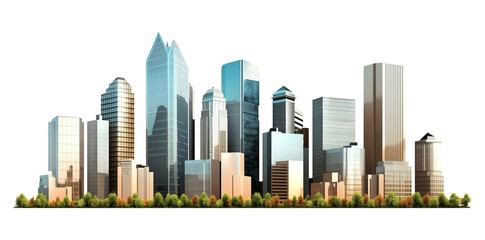 Building City Skyline Isolated on Transparent Background
