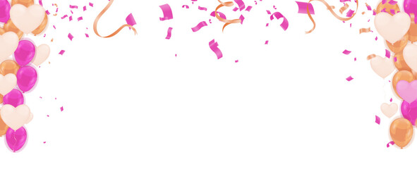 Valentine's day background with hearts and confetti. Vector illustration.