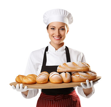 recommend clip art: Female Baker Holding Tray of Bread Isolated on Transparent Background
                    