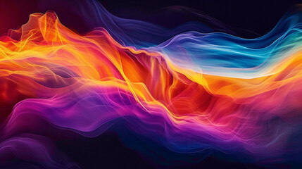Fototapeta na wymiar Explosive bursts of vibrant hues converging into a mesmerizing gradient wave, epitomizing the interplay of energy and movement within a backdrop of minimalistic elegance.