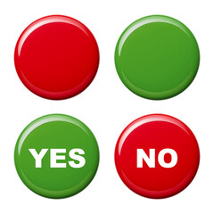 NO Red Button and YES Green Button Isolated on Transparent Background
