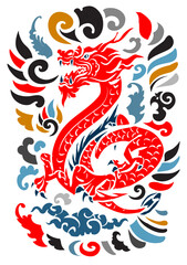Fototapeta premium Dragon tattoo, Beautiful color Japanese on water splash background